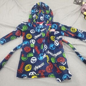 Marvel Avengers Kids Bath Robe Hooded Superhero Plush Blue‎ size 5t for boys
